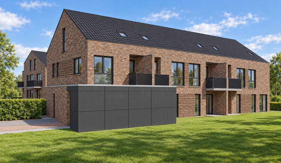 Visualisierung der Gartenseite mit Balkonen